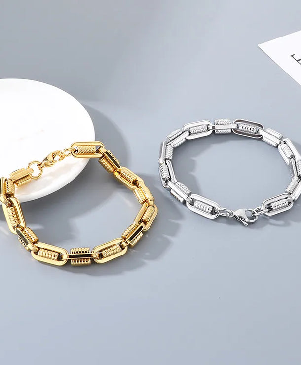Pulsera de eslabones ovalados con patrón de engranaje chapada en oro 18K - imagen 6