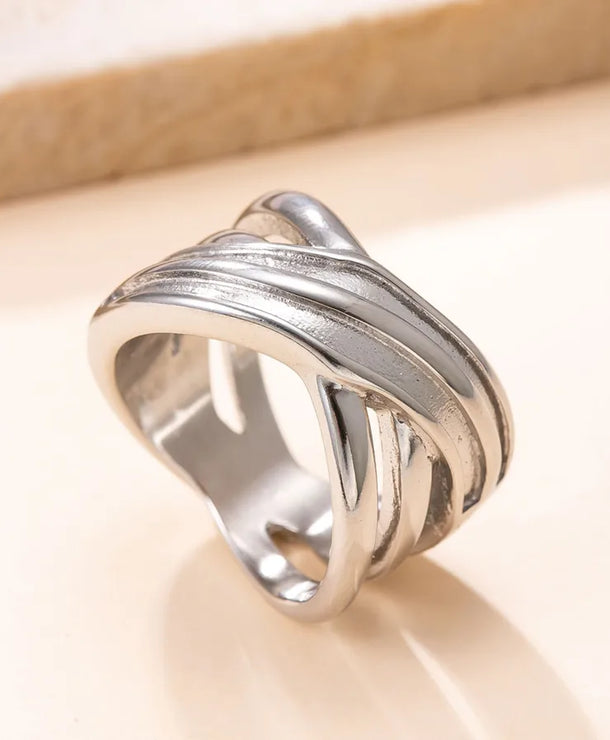 Anillo ajustable de acero y titanio con diseño cruzado, unisex - imagen 6