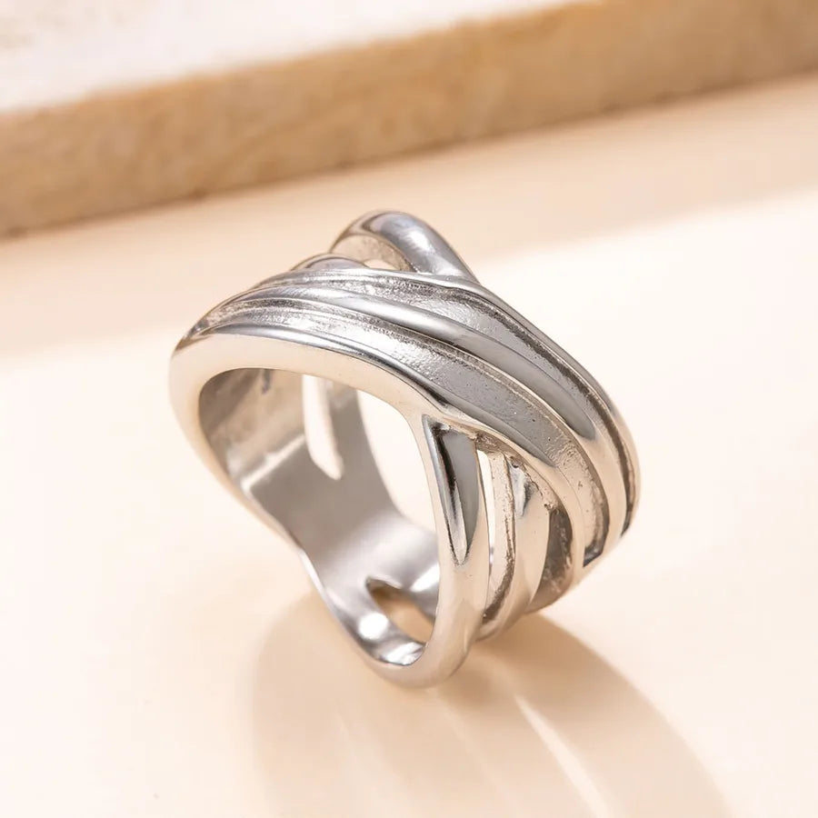 Anillo ajustable de acero y titanio con diseño cruzado, unisex - imagen 6