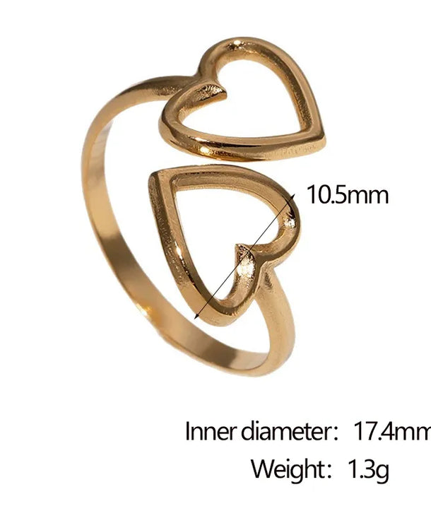 Anillo ajustable con forma de corazón y baño de oro 18K para mujer - imagen 14