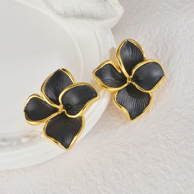 Aretes de botón de acero 304 con baño de oro 18K y diseño de flor - imagen 4