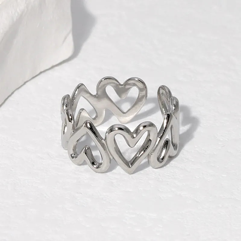Anillo ajustable con forma de corazón y baño de oro 18K para mujer - imagen 8