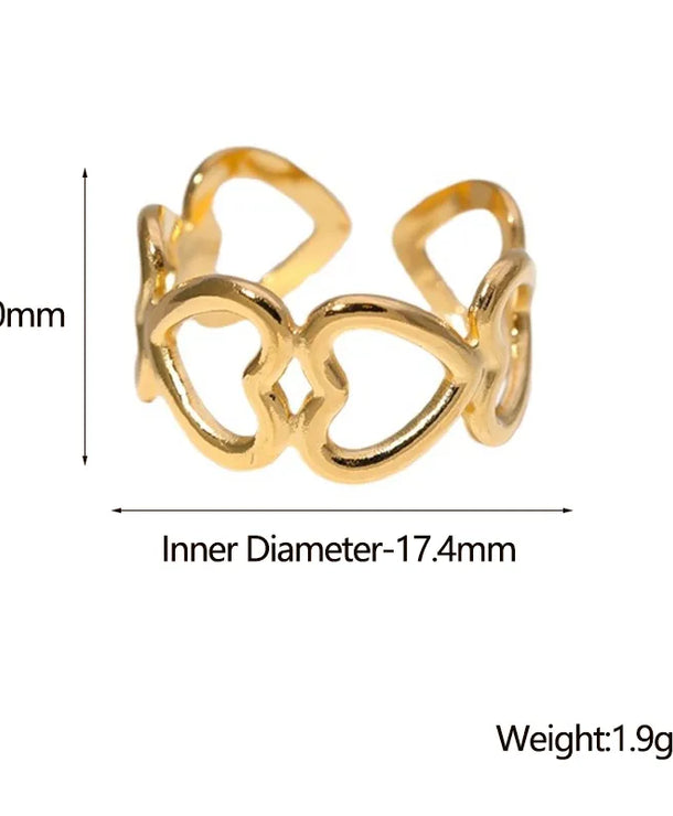 Anillo ajustable con forma de corazón y baño de oro 18K para mujer - imagen 9