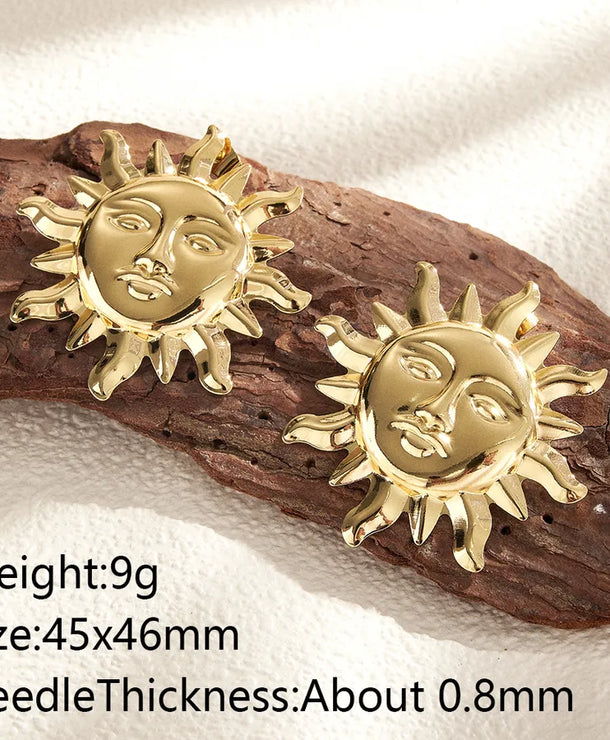 Aretes de botón de acero 201 con diseño de girasol, acabado pulido - imagen 6
