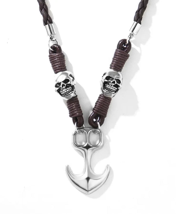 Collar de ancla y calavera con cuerda de piel tejida, estilo retro punk - imagen 6