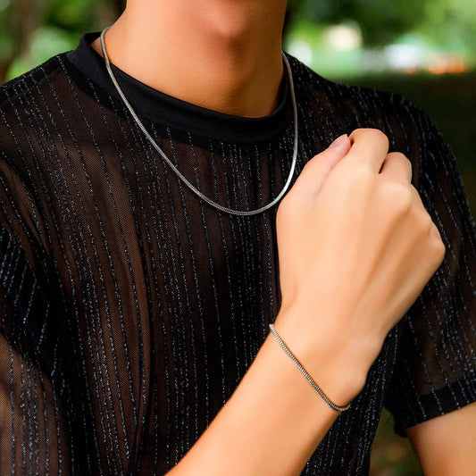 Set de collar y pulsera con cadena de cobre y diseño de serpiente, unisex