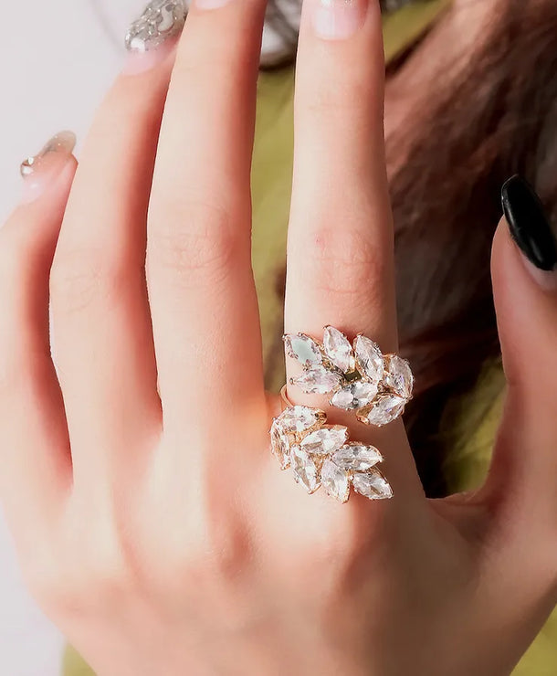 Anillos con diseño de hojas e incrustación de circonia para mujer - imagen 2