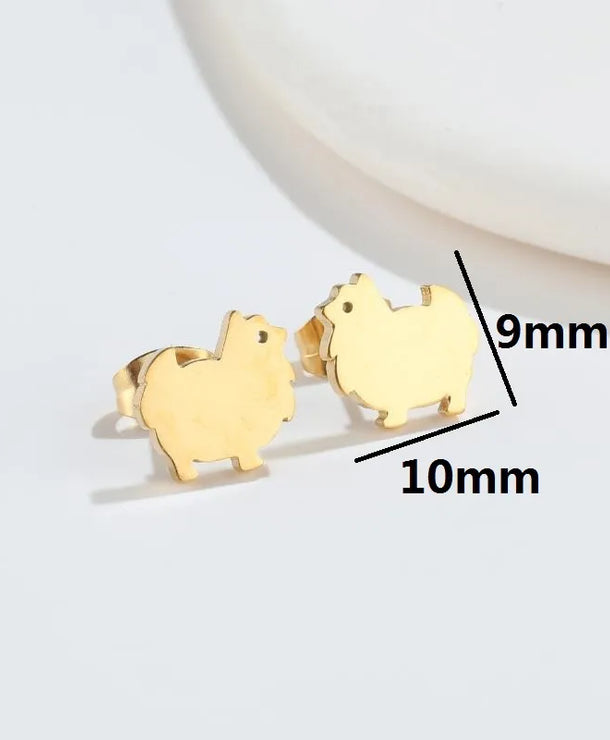 Aretes de botón de acero 304 con baño de oro 18K y diseño de animalitos - imagen 25