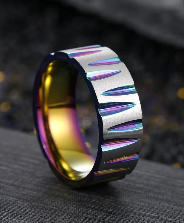 Anillos de acero 304 con baño de oro 18K y diseño geométrico - imagen 2