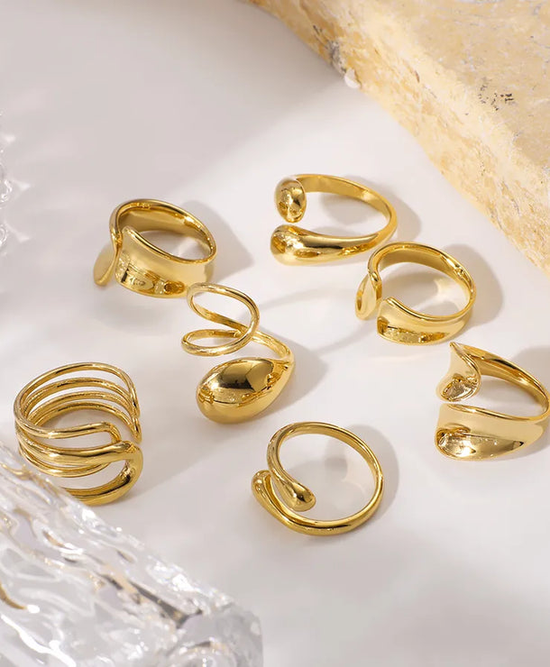 Anillo ajustable de acero 304 con diseño geométrico de gotas de agua - imagen 7