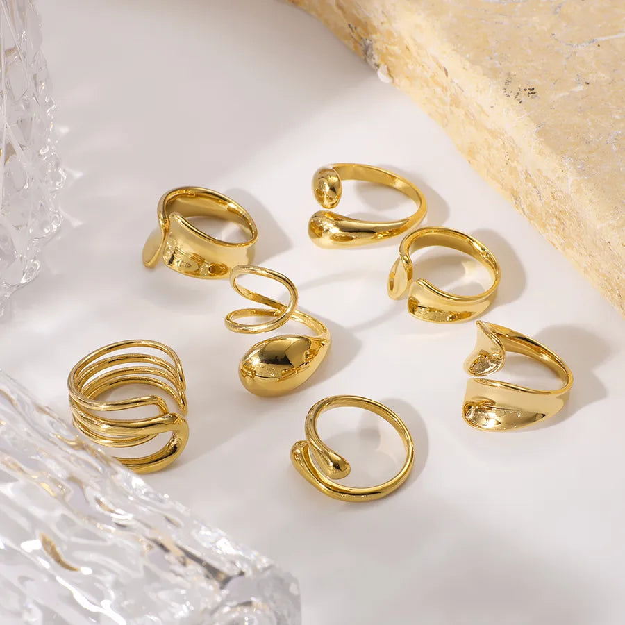 Anillo ajustable de acero 304 con diseño geométrico de gotas de agua - imagen 7