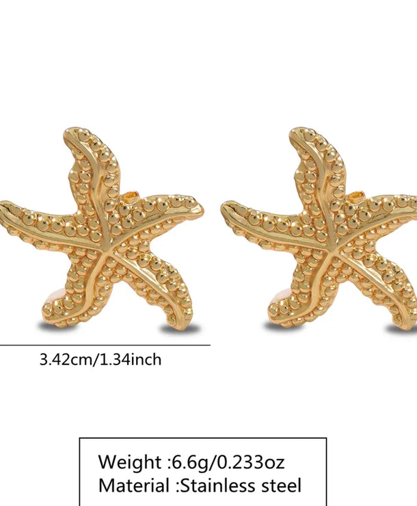 Aretes de botón de acero 304 con diseño de estrella de mar y concha - imagen 3