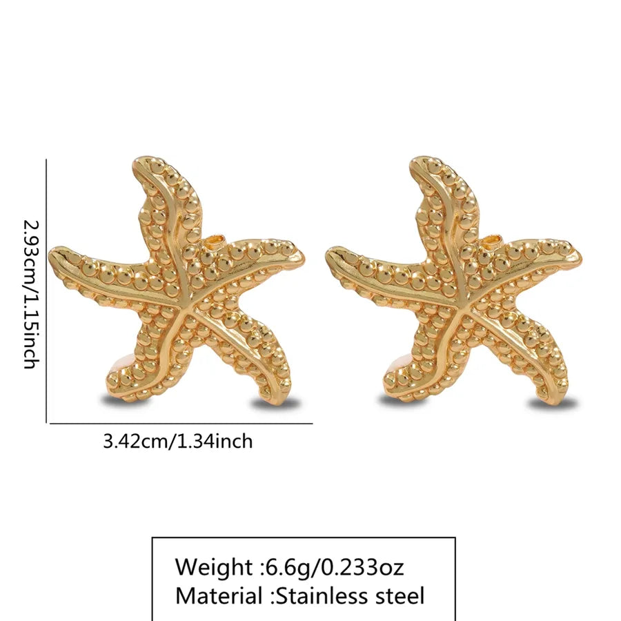 Aretes de botón de acero 304 con diseño de estrella de mar y concha - imagen 3