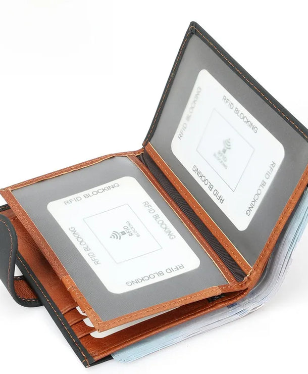 Portapasaportes de piel genuina con protección RFID y diseño color block - imagen 4