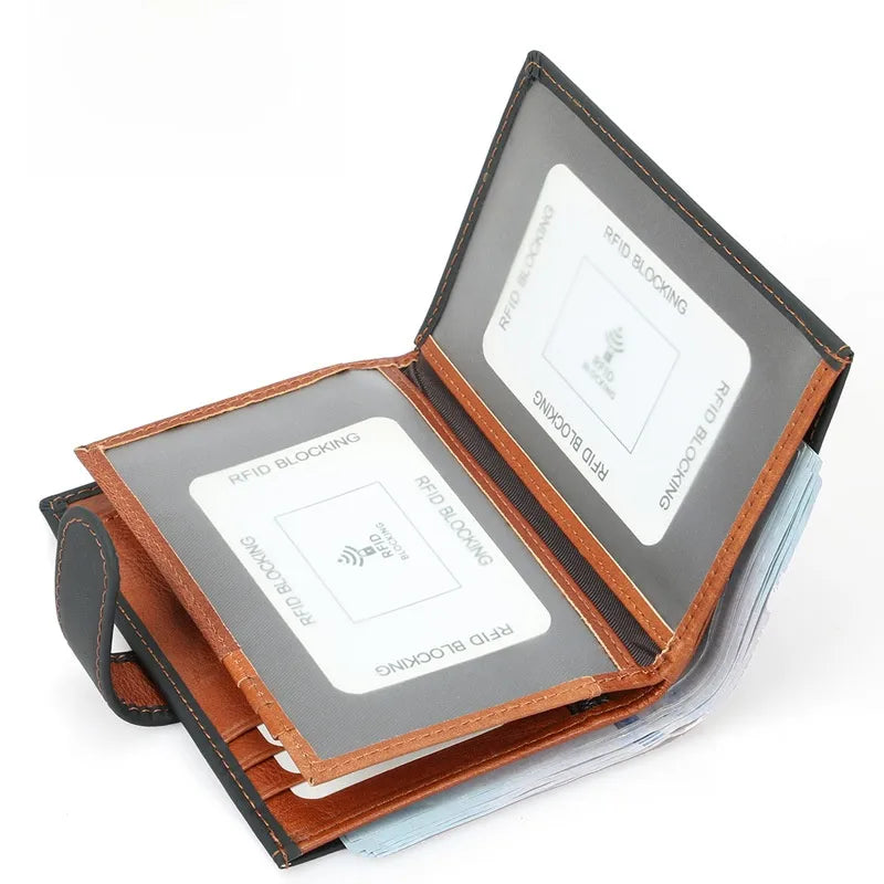 Portapasaportes de piel genuina con protección RFID y diseño color block - imagen 4
