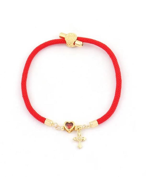 Pulsera de cordón con dijes de cruz y corazón en circonia para mujer - imagen 9
