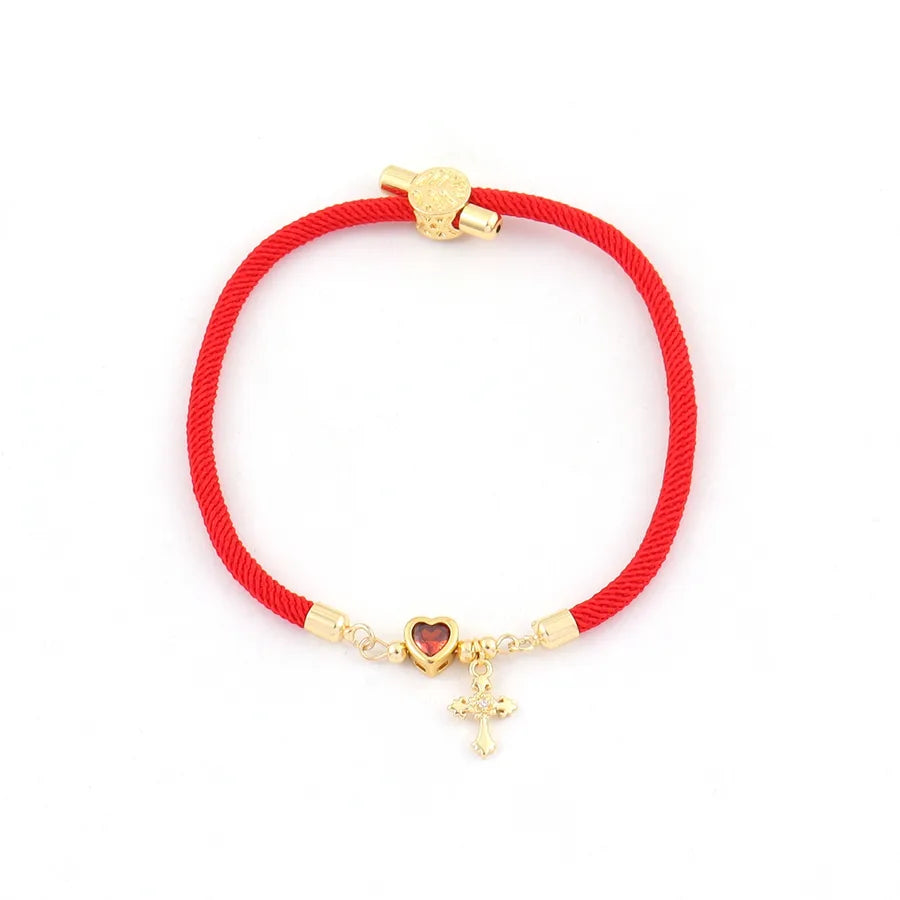 Pulsera de cordón con dijes de cruz y corazón en circonia para mujer - imagen 9