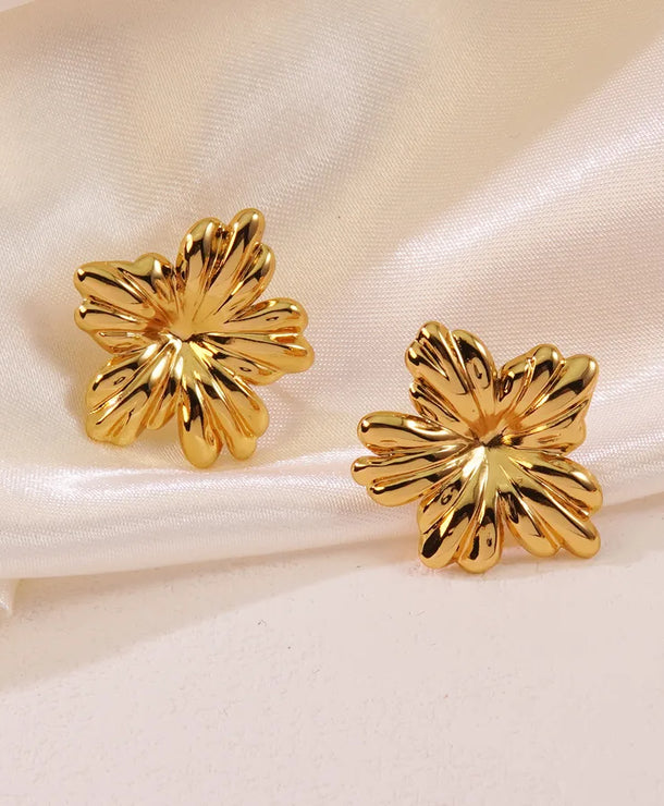 Aretes de botón de acero inoxidable 304 con diseño floral streetwear - imagen 19