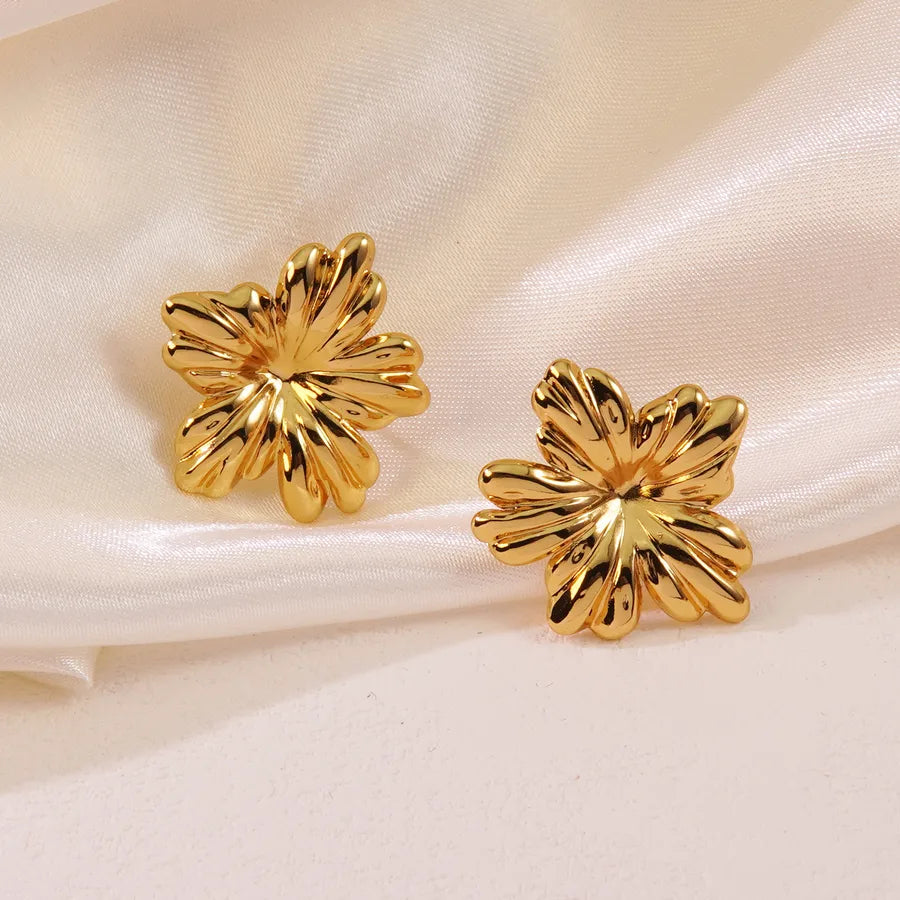 Aretes de botón de acero inoxidable 304 con diseño floral streetwear - imagen 19