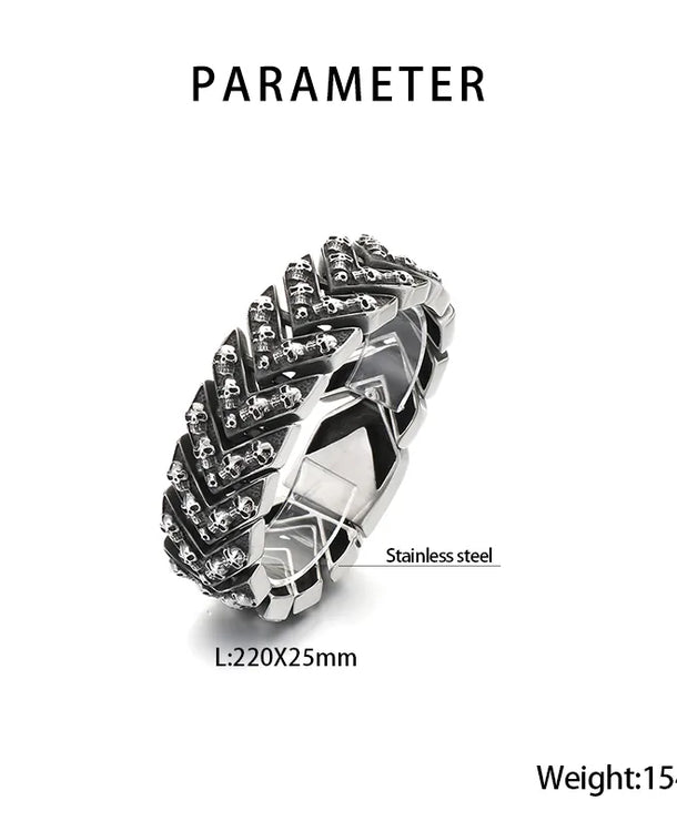 Pulsera de cadena en acero 304 con dije de calavera, hip-hop rock - imagen 2