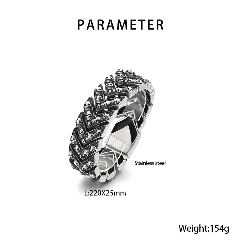 Pulsera de cadena en acero 304 con dije de calavera, hip-hop rock - imagen 2