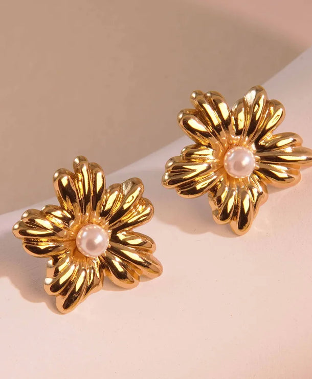 Aretes de botón de acero 304 con diseño de flores, estilo dulce - imagen 5