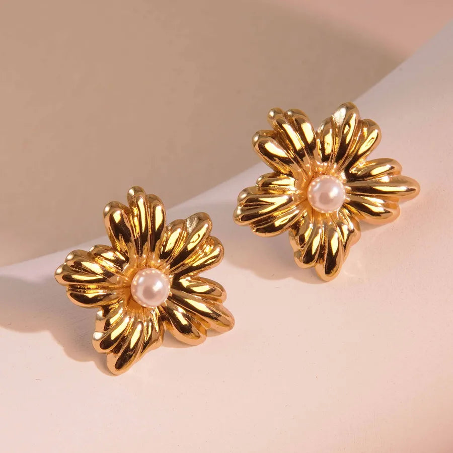 Aretes de botón de acero 304 con diseño de flores, estilo dulce - imagen 5