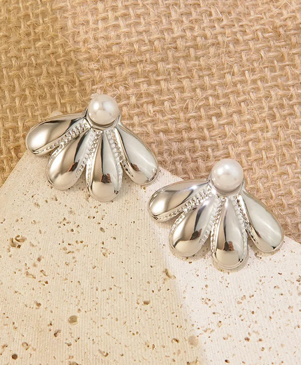 Aretes de botón de acero inoxidable 304 con diseño floral streetwear - imagen 44