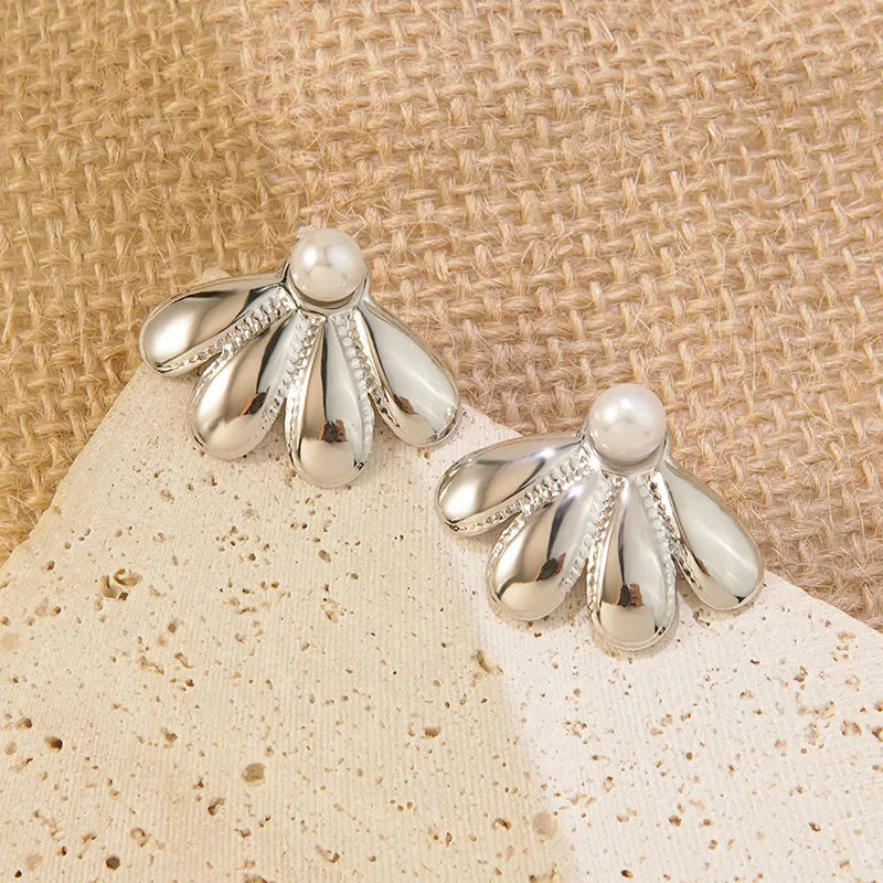 Aretes de botón de acero inoxidable 304 con diseño floral streetwear - imagen 44