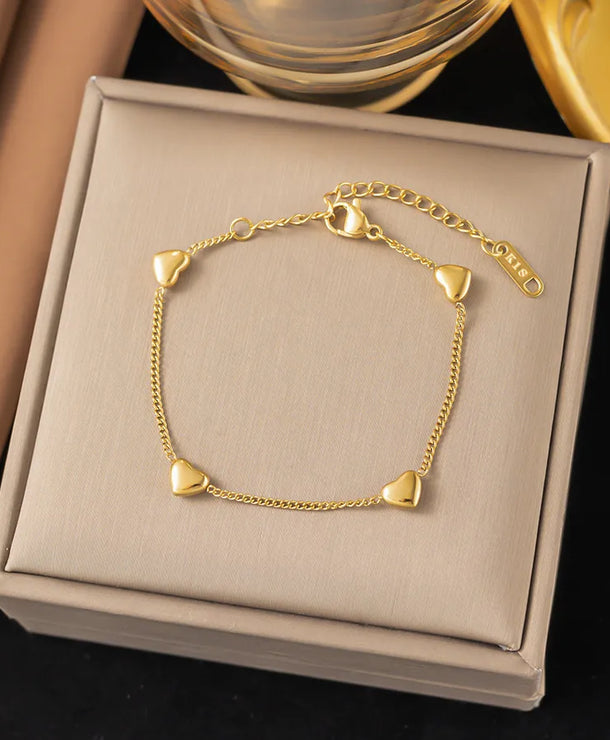Pulsera de corazones con cadena cubana en acero 304 y baño de oro 18K - imagen 12