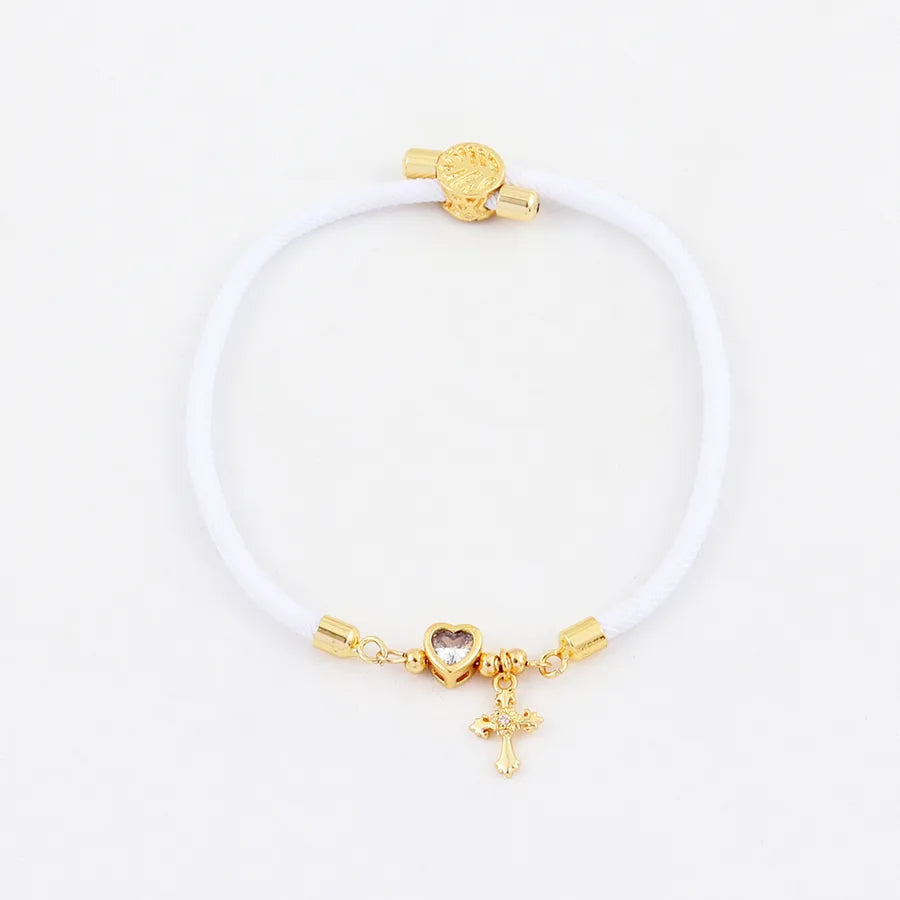 Pulsera de cordón con dijes de cruz y corazón en circonia para mujer - imagen 5