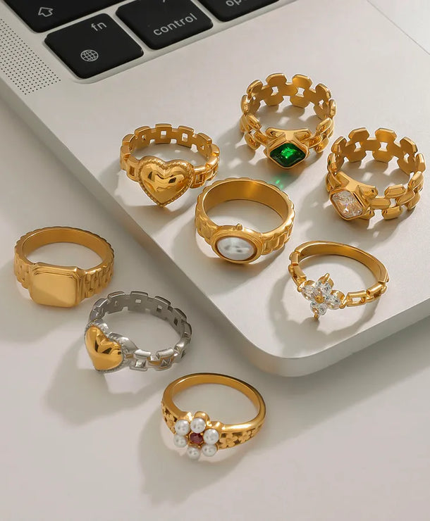 Anillo de acero inoxidable con diseño geométrico, estilo sencillo - imagen 5