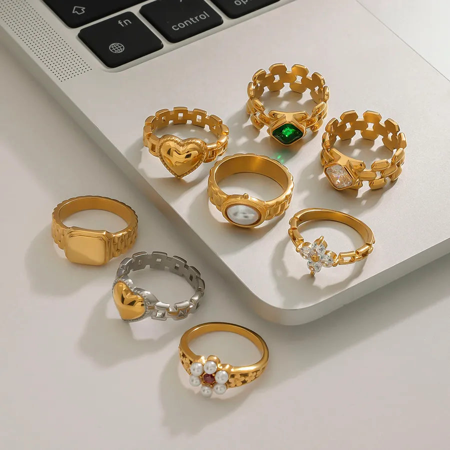 Anillo de acero inoxidable con diseño geométrico, estilo sencillo - imagen 5
