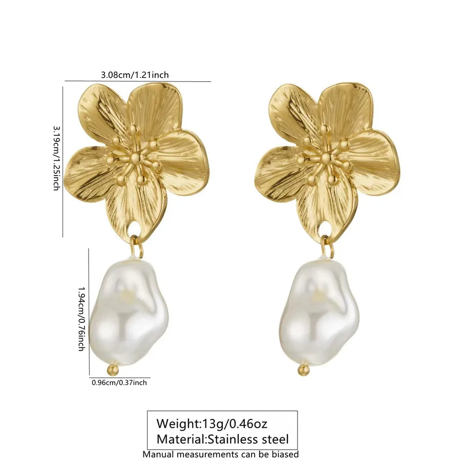 Aretes de botón de acero inoxidable 304 con diseño floral streetwear - imagen 10
