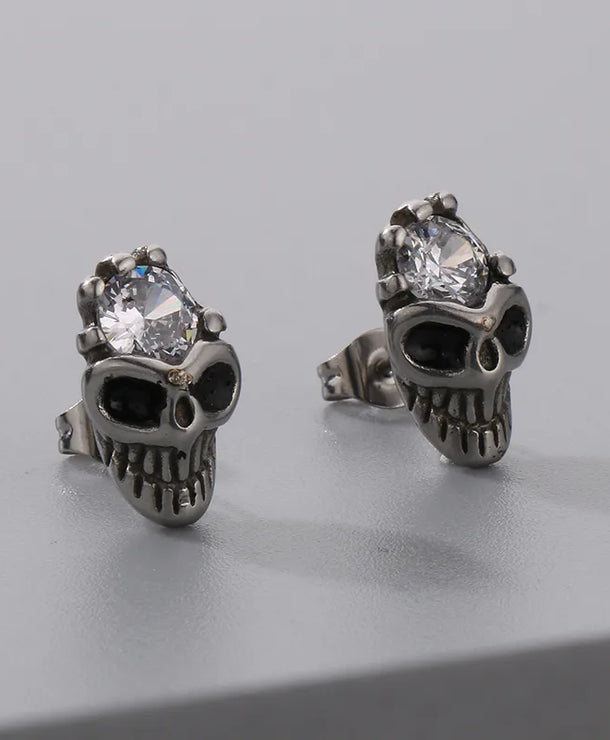 Aretes de acero 304 con dije de calavera e incrustación de circonia - imagen 10