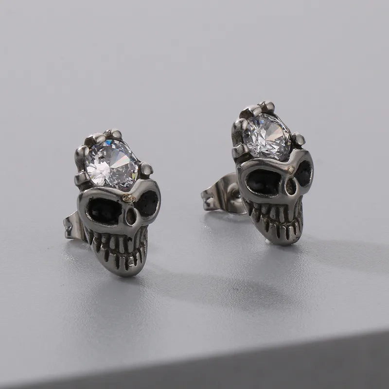 Aretes de acero 304 con dije de calavera e incrustación de circonia - imagen 10