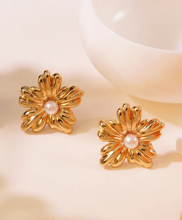 Aretes de botón de acero inoxidable 304 con diseño floral streetwear - imagen 21