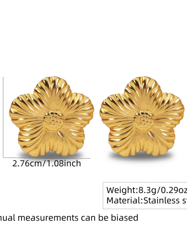 Aretes de botón de acero inoxidable 304 con diseño floral streetwear - imagen 27
