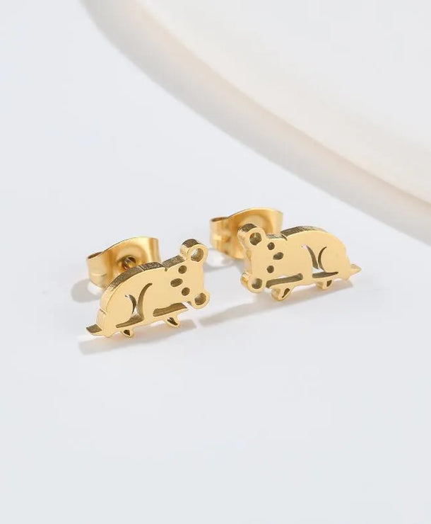 Aretes de botón de acero 304 con baño de oro 18K y diseño de animalitos - imagen 6