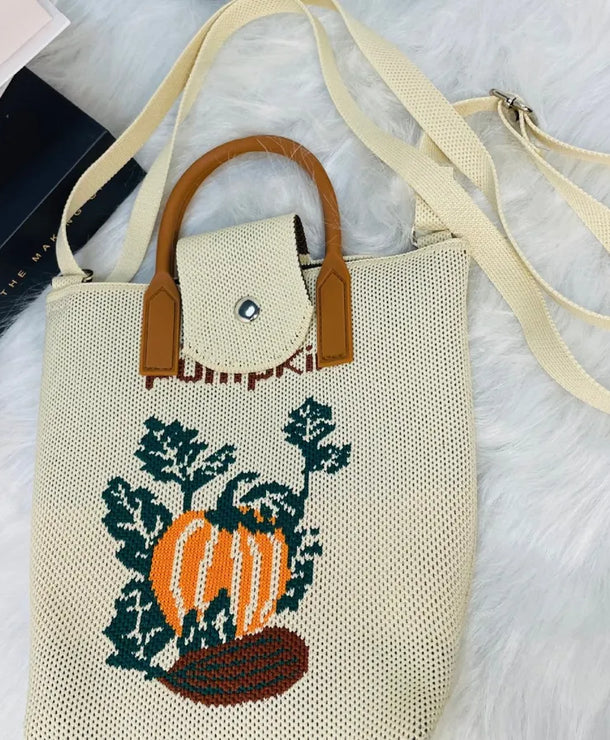 Bolso cruzado tejido con estampado de letras y flores para mujer - imagen 3
