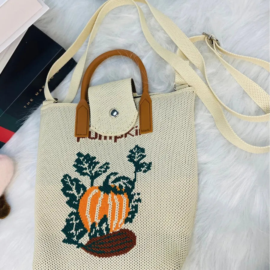 Bolso cruzado tejido con estampado de letras y flores para mujer - imagen 3