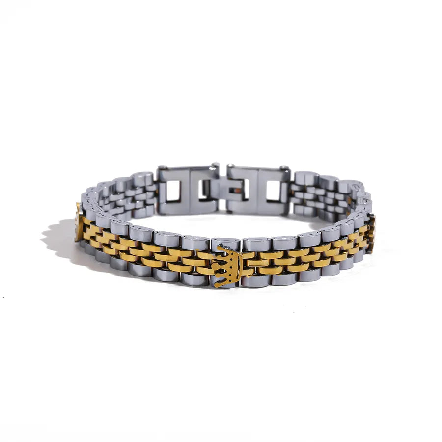 Brazalete de corona para hombre en acero 201 con cadena tipo reloj - imagen 10