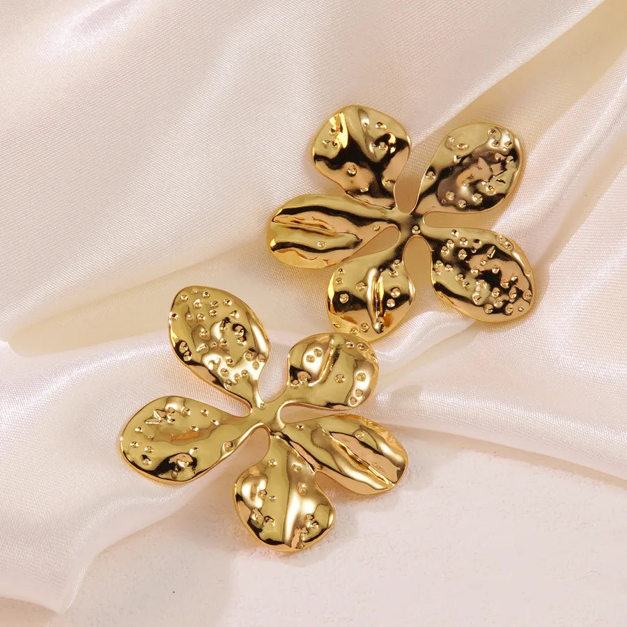 Aretes de botón de acero inoxidable 304 con diseño floral streetwear - imagen 14