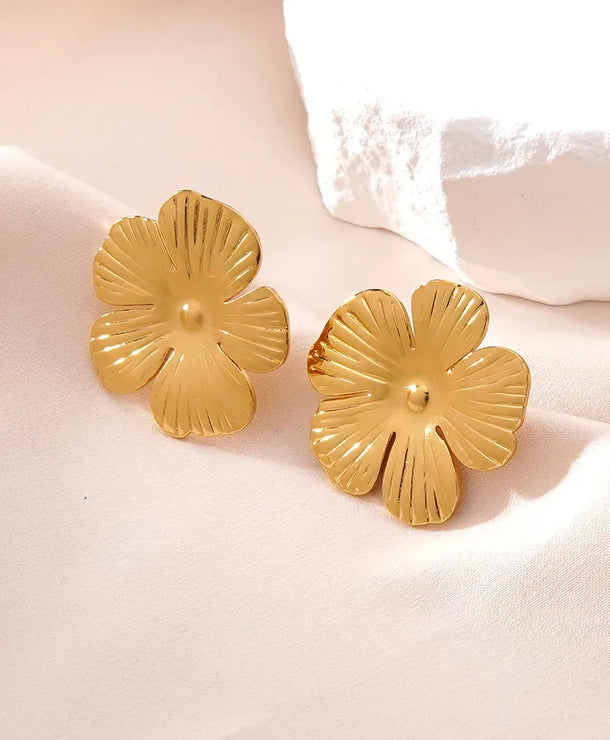 Aretes de botón de acero inoxidable 304 con diseño floral streetwear - imagen 46