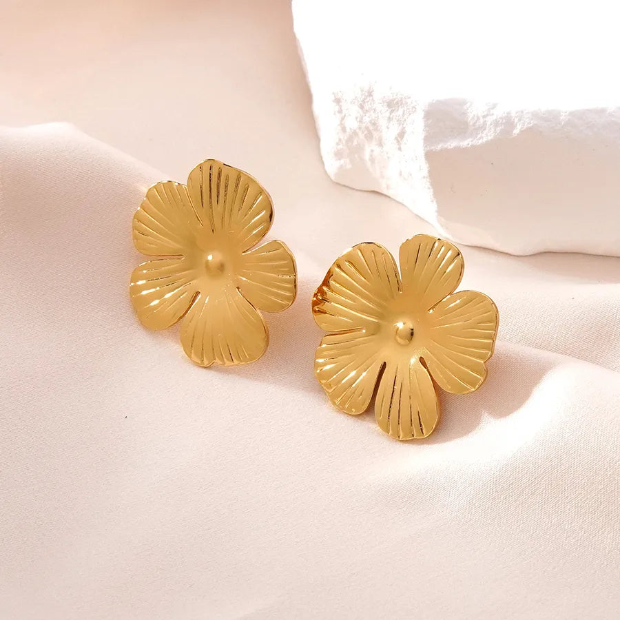 Aretes de botón de acero inoxidable 304 con diseño floral streetwear - imagen 46