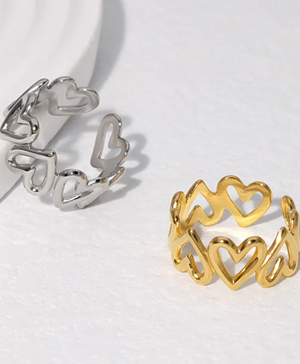 Anillo ajustable con forma de corazón y baño de oro 18K para mujer
