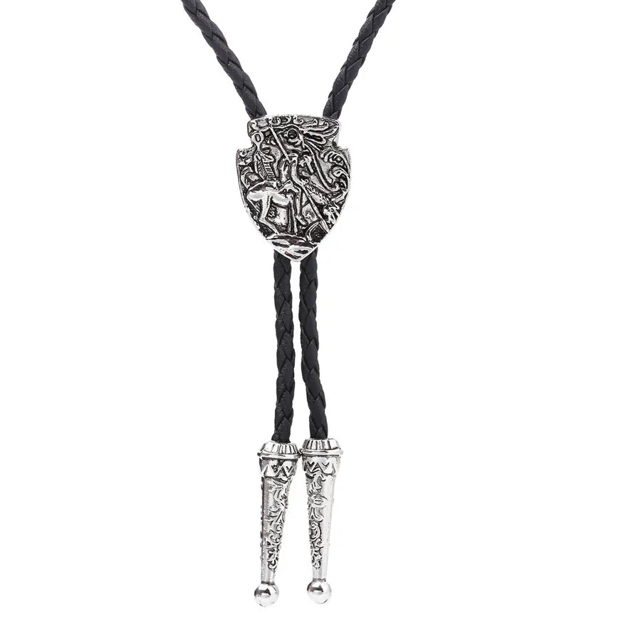 Corbata bolo de aleación con cordón de piel y dijes de estrella y calavera - imagen 17