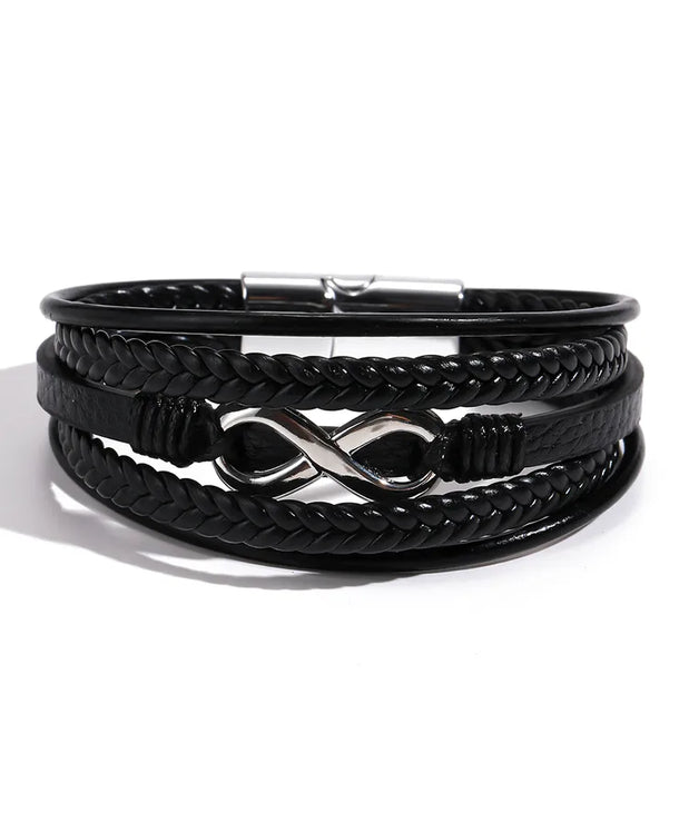 Brazalete punk geométrico para hombre con cadena de piel tejida - imagen 3