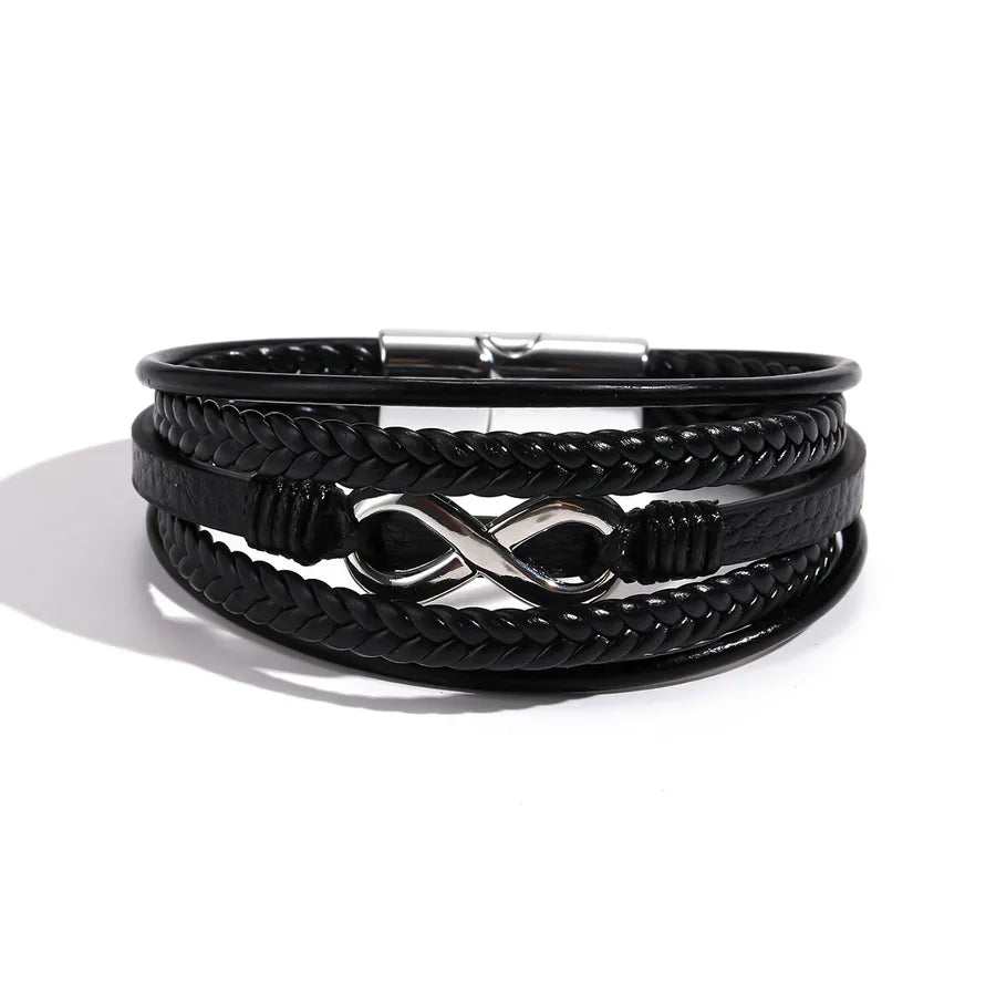 Brazalete punk geométrico para hombre con cadena de piel tejida - imagen 3