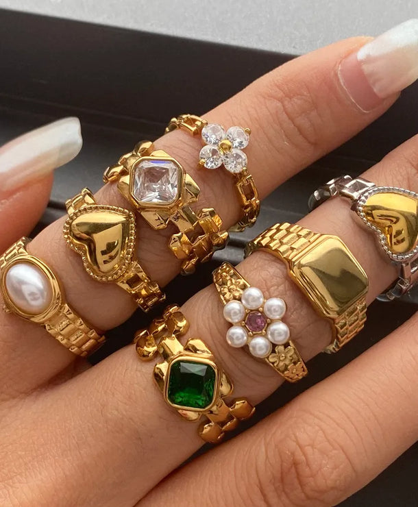 Anillo de acero inoxidable con diseño geométrico, estilo sencillo